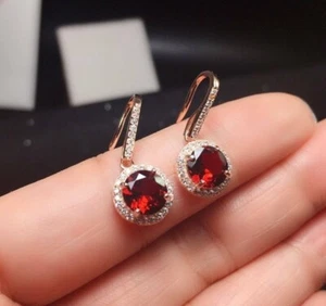 14K Rose Gold Plated 3Ct Round Ruby Lab Created Diamond Drop & Dangle Earrings - Picture 1 of 4