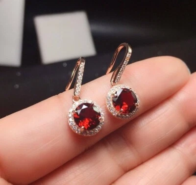 14K Rose Gold Plated 3Ct Round Ruby Lab Created Diamond Drop & Dangle Earrings - Image 1 of 4
