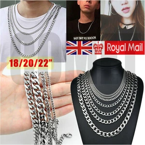 Mens Curb Chain 18" - 26" 3MM 4MM 6MM 9MM Stainless Silver Plated Cuban Necklace - Picture 1 of 12