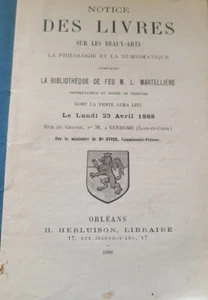 Catalogue bibliothèque Martellière Vendome 1888 - Picture 1 of 4