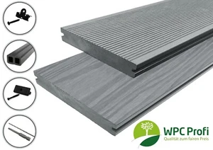 WPC Terrassendielen Komplettbausatz Massiv Volldiele Grau Set 20mm 12 - 72 m² - Bild 1 von 14