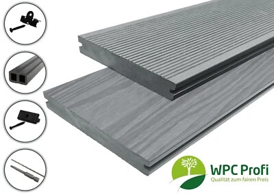 WPC Terrassendielen Komplettbausatz Massiv Volldiele Steingrau Set 20mm - Bild 1 von 4