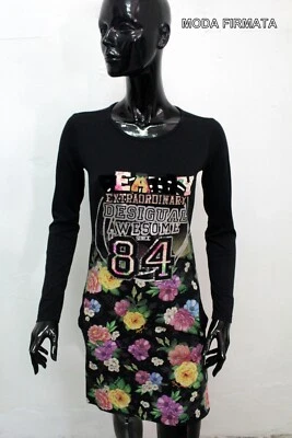 Desigual Vestito Donna Taglia XS Abito Logo Dress Woman Tubino Floreale Nero - Immagine 1 di 4