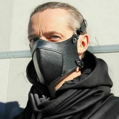 Punk Men Leather Half Face Cover Mask Halloween Party Cosplay Costumes Black  - Image 1 of 4