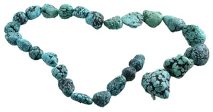 67.8 Gram 26 Nugget Sonoran Spiderweb Blue Turquoise Gem Bead Strand ET20/6224 - Picture 1 of 2