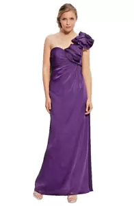 Abito Adrianna Papell monospalla in chiffon con fiocco viola/uva nuovo senza etichette taglia 8 - Foto 1 di 2