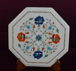 12" Marble corner Table top handmade floral inlay semi precious stones work - Picture 1 of 3