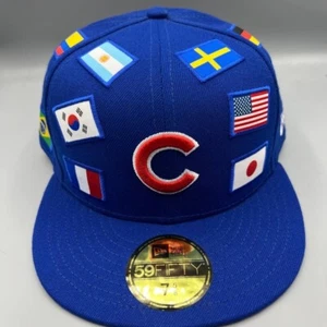 Chicago Cubs Mütze Herren 7 5/8 blau Allover Flagge 59Fifty New Era nicht verstellbar Kappe - Bild 1 von 7