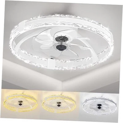 Ceiling Fans with Lights and Remote, 20'' Low Profile Flush Mount Ceiling White - Image 1 of 4
