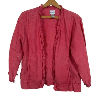 Chaqueta Blazer Chico's Mujer 100% Lino Abierta Talla 0 (Pequeña EE. UU./4) Playa Costera Foto 1 de 4