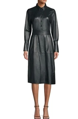 $1095 EQUIPMENT "Orelie" Dress Lambskin Black Leather Long Sleeve sz 4 NEW - Image 1 of 4