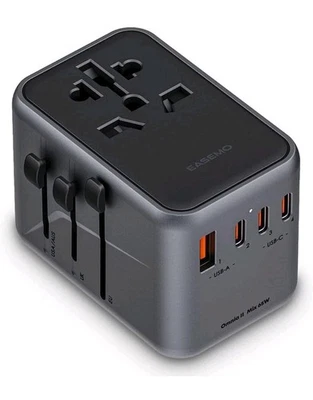 Adaptador de enchufe de alimentación universal de viaje Easemo 65W GaN para computadora portátil teléfono celular EE. UU., Reino Unido, UE Foto 1 de 4