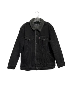Levi's Men's Regular Fit Sherpa Faux Fur Lined Denim Trucker Jacket Black Large - Picture 1 of 4