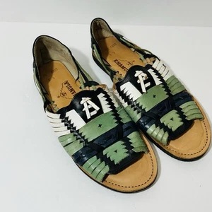 Chamula Chichen Huarache Sandals Womens 9 Green Open Toe Slip On Boho Latin - Picture 1 of 5
