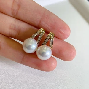 AAAAA 10-12MM natural south sea white round Pearl pendant earrings S925 - Picture 1 of 11