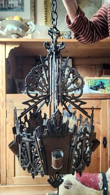 STUNNING Ornate 1920s Art Deco Slip Shade Chandelier Fixture -No Shades- - Image 1 of 4