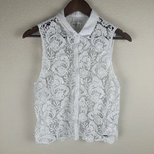 Abercrombie & Fitch Top Damen klein weiß transparent Spitze ärmellos Knopfleiste Boho - Bild 1 von 11