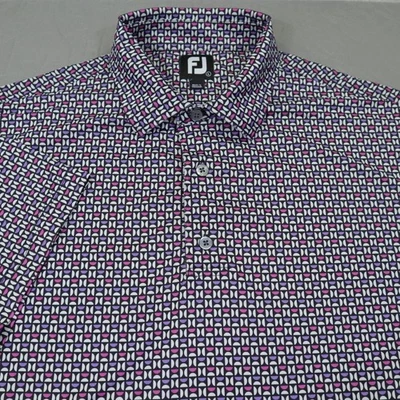 FootJoy Polo Shirt Mens Large Purple Pink Geometric Print Golf Performance Tech - Image 1 of 4