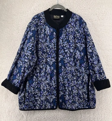 Bob Mackie Quilted Jacket Women's Size 3X Blue Wearable Art Full Zip Vintage - Image 1 of 4