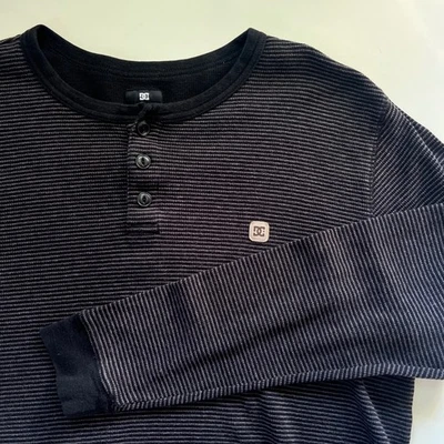 Y2K DC Shoes Mens Long Sleeve Striped Henley Thermal Shirt Top XL - Image 1 of 4