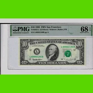 1995 $10 SAN FRANCISCO FRN. PMG Superb Gem Uncirculated 68 EPQ Banknote. - Picture 1 of 2