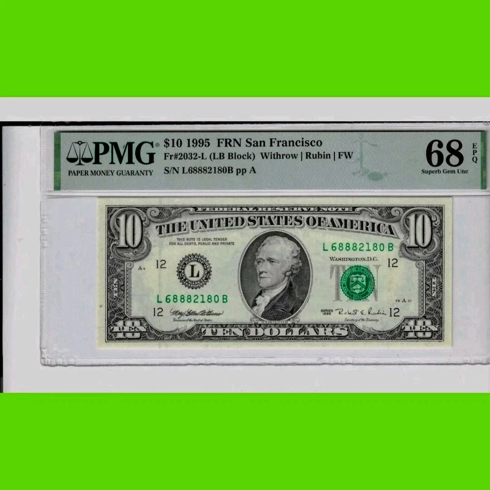 1995 $10 SAN FRANCISCO FRN. PMG Superb Gem Uncirculated 68 EPQ Banknote. - Image 1 of 2