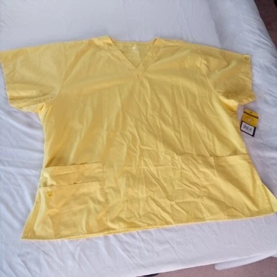 Blusa Médica WonderWink Nueva con Etiquetas Estilo 6016 Amarilla Manga Corta Cuello en V 4X Bolsillos Nueva Foto 1 de 4