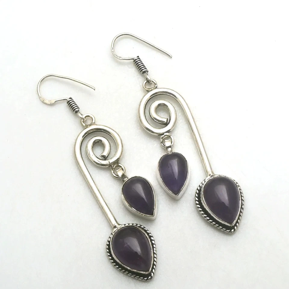 Amethyst Gemstone Handmade Drop Dangle Earrings Jewelry For Women 2.6" AE-89828 - Image 1 of 1