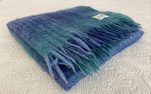 Vintage St Albans Loch Maree Blue Pure Mohair Wool Throw Rug Blanket 170x130cm - Picture 1 of 14