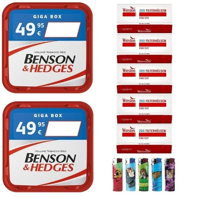 2x Benson & Hedges 235g Giga Box Volumentabak + 1000 Hülsen + 5 Feuerzeuge - Bild 1 von 4
