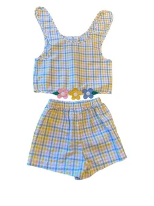 Florence Eiseman Girls Plaid Top & Shorts Set Vintage 80s Size 6X - Picture 1 of 5