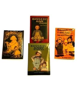 Vintage Raggedy Ann & Andy Book Cover Collectible Pins Set of 4 - Johnny Gruelle - Picture 1 of 8
