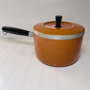 SEARS Chef Quality 3 QT Orange STAINLESS STEEL Stock Pot w Lid Vintage - Picture 1 of 19
