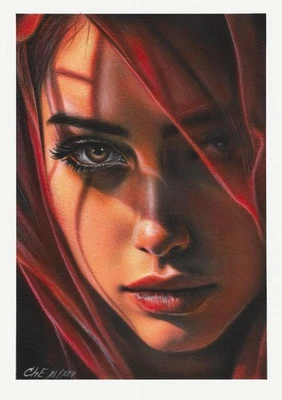 Pintura original A4 301ChE arte acrílico aerógrafo realismo moderno retrato femenino Foto 1 de 2