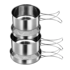 18/8 Stainless Steel Camping Cook Pot Set of 4 pcs, Camping Messware Kit, Cam... - Picture 1 of 6