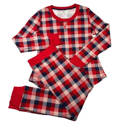 Conjunto de pijama feminino Gilligan & OMalley xadrez vermelho marinho manga longa calça tamanho M - Imagem 1 de 4