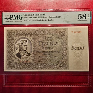 CROATIA 5000 KUNA 1943 PMG 58 EPQ - Picture 1 of 2