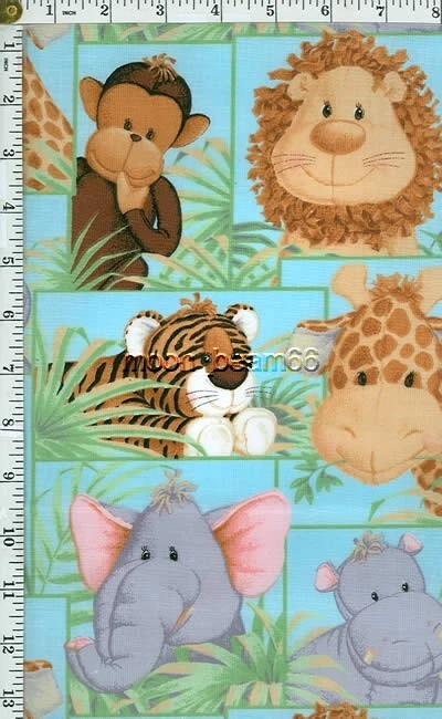 Colcha de retalhos tecido de algodão 1 1/4 jardas bebês da selva macaco leão hipopótamo - Imagem 1 de 1
