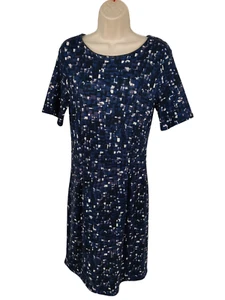 WOMENS JIGSAW SIZE MEDIUM M BLUE ABSTRACT SHORT SLEEVE WORK FITTED JERSEY DRESS - Picture 1 of 4