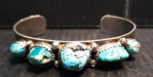 Navajo Sterling Silver Ladies Cuff Set 5 Turqoises CJ Native American 925 21.8g - Picture 1 of 17