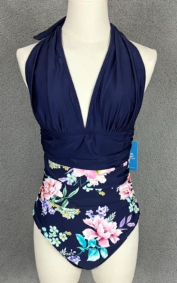 Traje de baño Cupshe de una pieza fruncido halter estampado floral multicolor grande nuevo con etiquetas. Foto 1 de 4