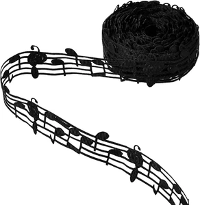 10 Yards Music Note Ribbon 30Mm Black Notation Ribbons Hollow Polyester Ribbon C - Picture 1 of 7