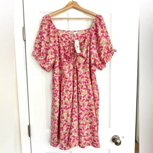Women’s Sweetheart Neck Puff Short Sleeve Tie Swing A Line Midi Floral Dress 3X - Picture 1 of 9