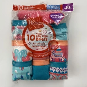 Hanes Girl's Low Rise Cotton Briefs 10 Pack Size 10 Tagless No Ride Up - Picture 1 of 2