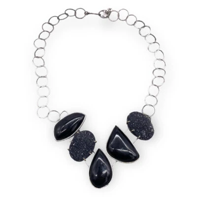 Lucky Brand Black Stones and Druzy Crystal Statement Chain Necklace 20 Inch - Image 1 of 4