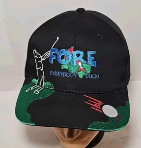 Vintage Golf Humor Mütze FORE Everybody Duck! Coole bestickte Cartoon Golfermütze - Bild 1 von 5