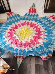 Vintage Handsewn Starburst Quilt Top To Finish - Picture 1 of 5