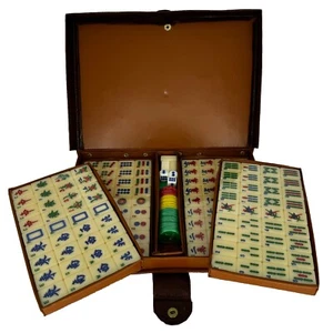 Portable Chinese Mahjong Travel Set 144 Mini Tiles w/ Faux Leather Case SEALED - Picture 1 of 22
