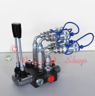 KIT DISTRIBUTORE OLEODINAMICO 3/8 2 LEVE DOPPIO EFFETTO CON INNESTI RAPIDI - Immagine 1 di 2