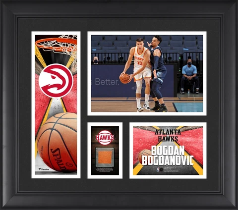 Bogdan Bogdanovic Atlanta Hawks FRMD 15x17 Collage w/Piece Team Used Basketball Cover